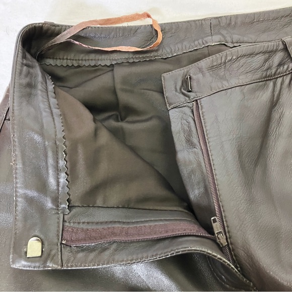 Vintage leather pants dark brown high waisted straight leg 90s y2k biker - Picture 7 of 8